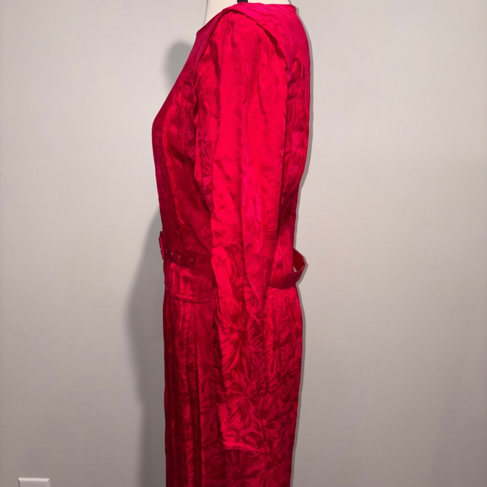 Vintage Silk Jacquard Midi Dress 80s Mob Wife Women 10P Red Argenti Petites - Picture 8 of 11